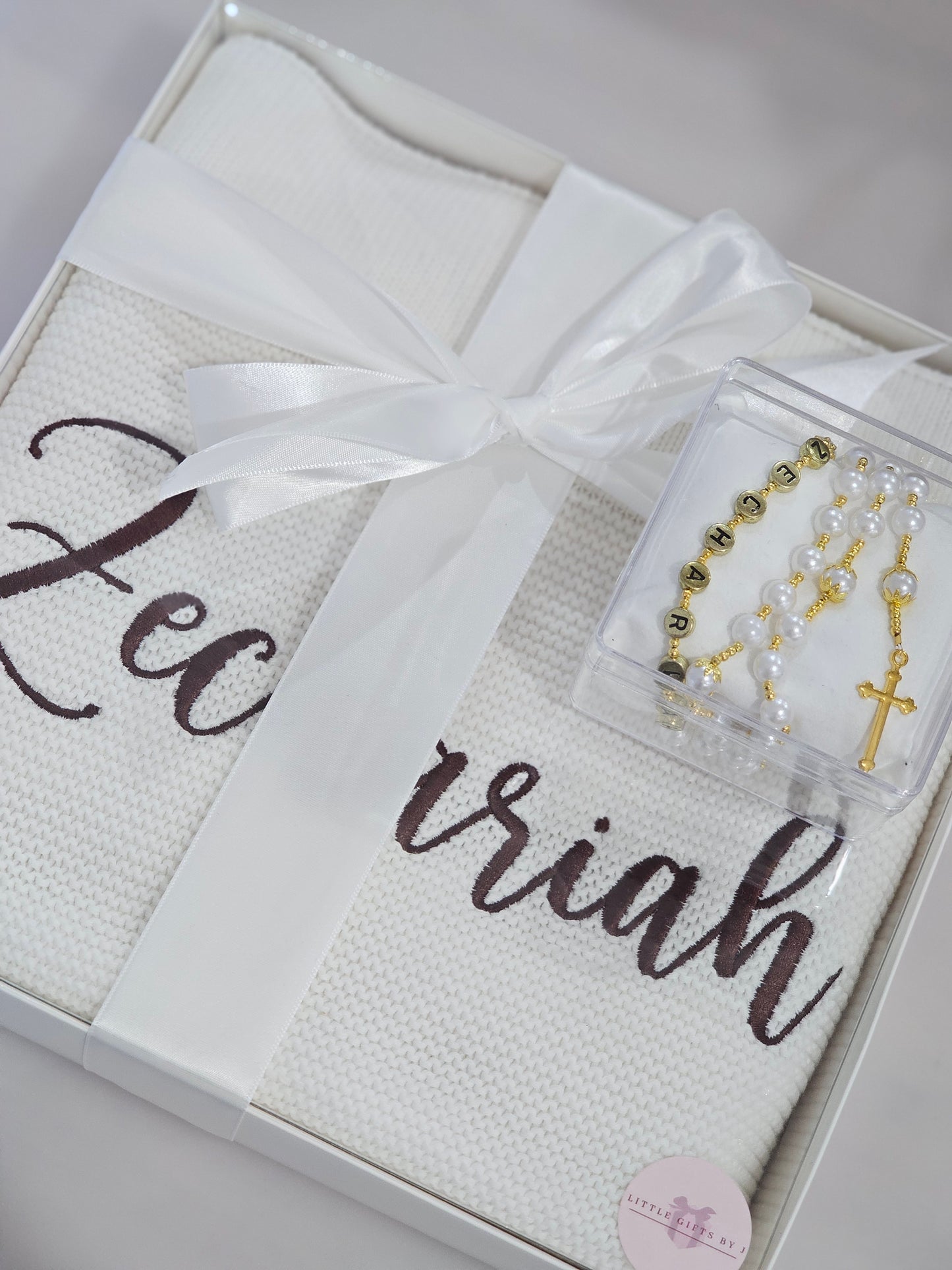 Embroidered Blanket and Personalised Rosary Pack