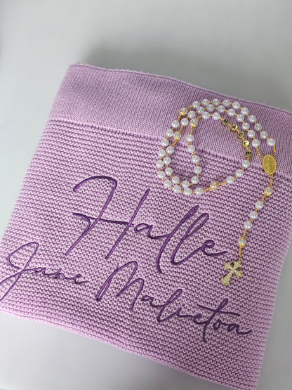 Embroidered Baby Blanket, Embroidered Towel & Rosary Pack