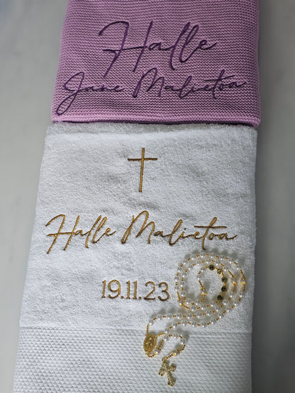 Embroidered Baby Blanket, Embroidered Towel & Rosary Pack