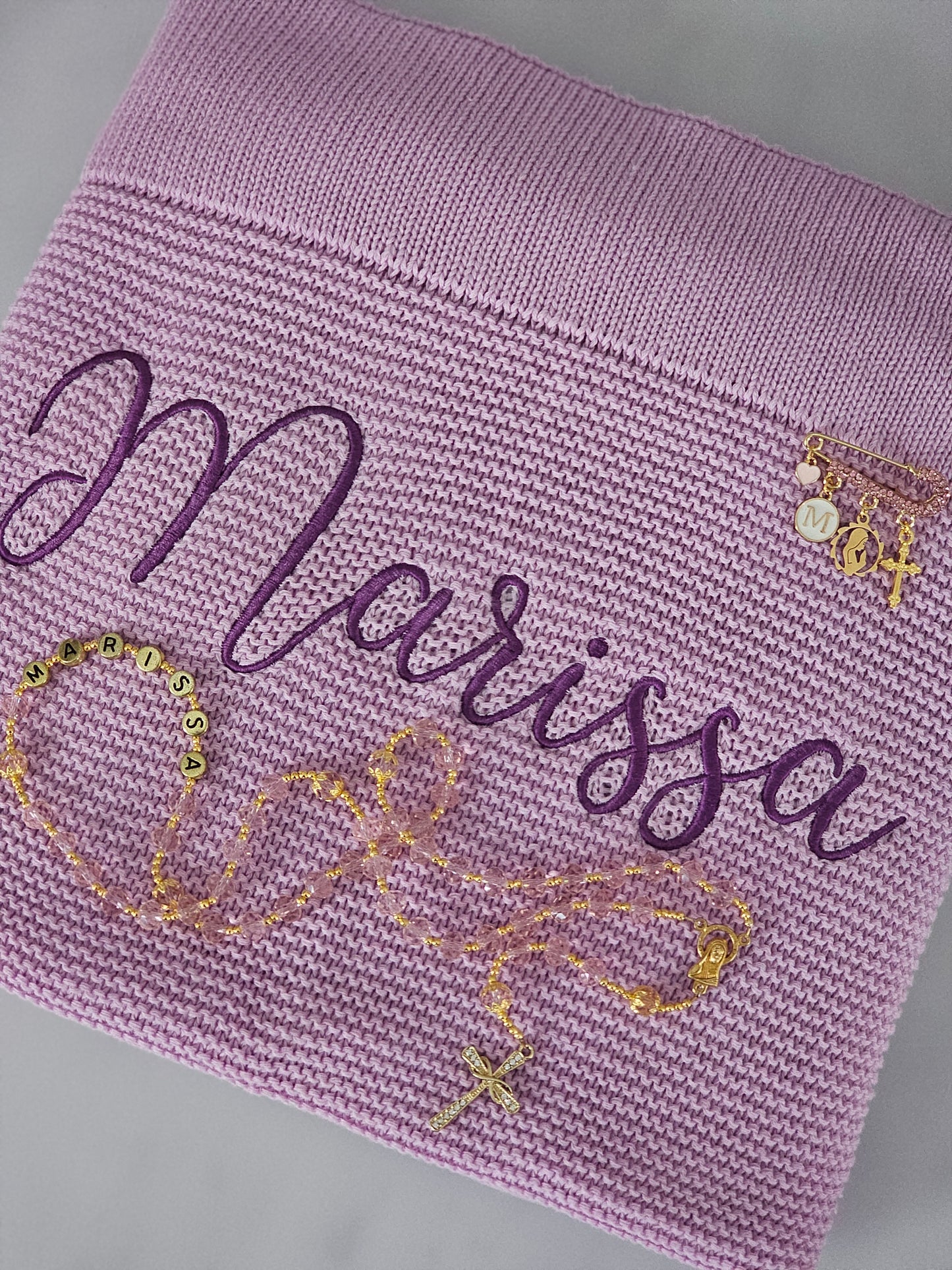 Embroidered Baby Blanket, Rosary & Medium Pin Pack