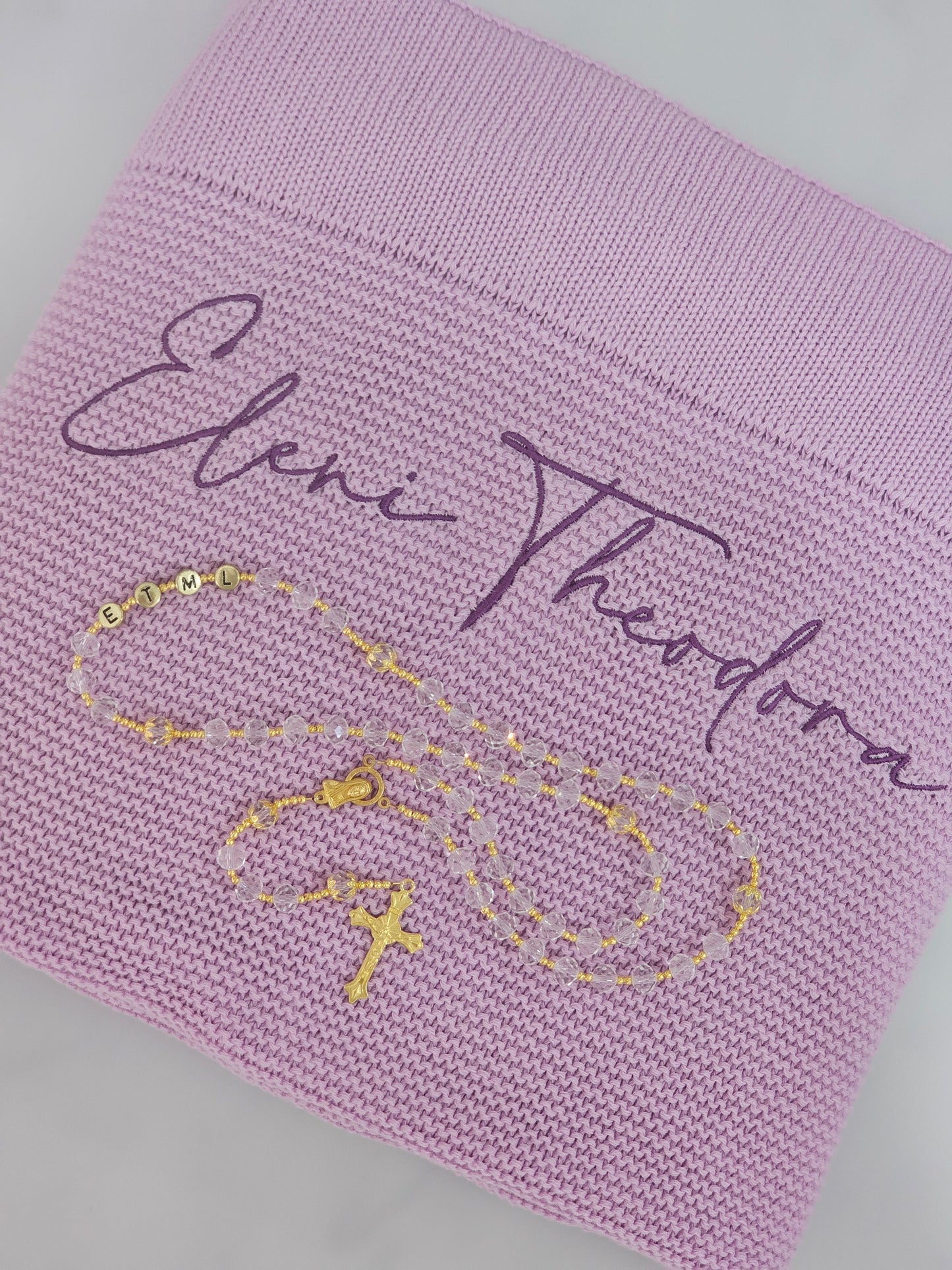 Embroidered Blanket and Personalised Rosary Pack