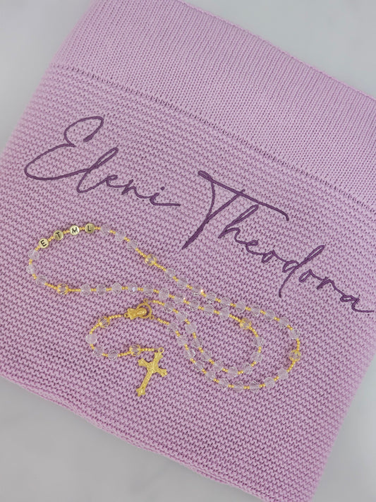 Embroidered Blanket and Personalised Rosary Pack