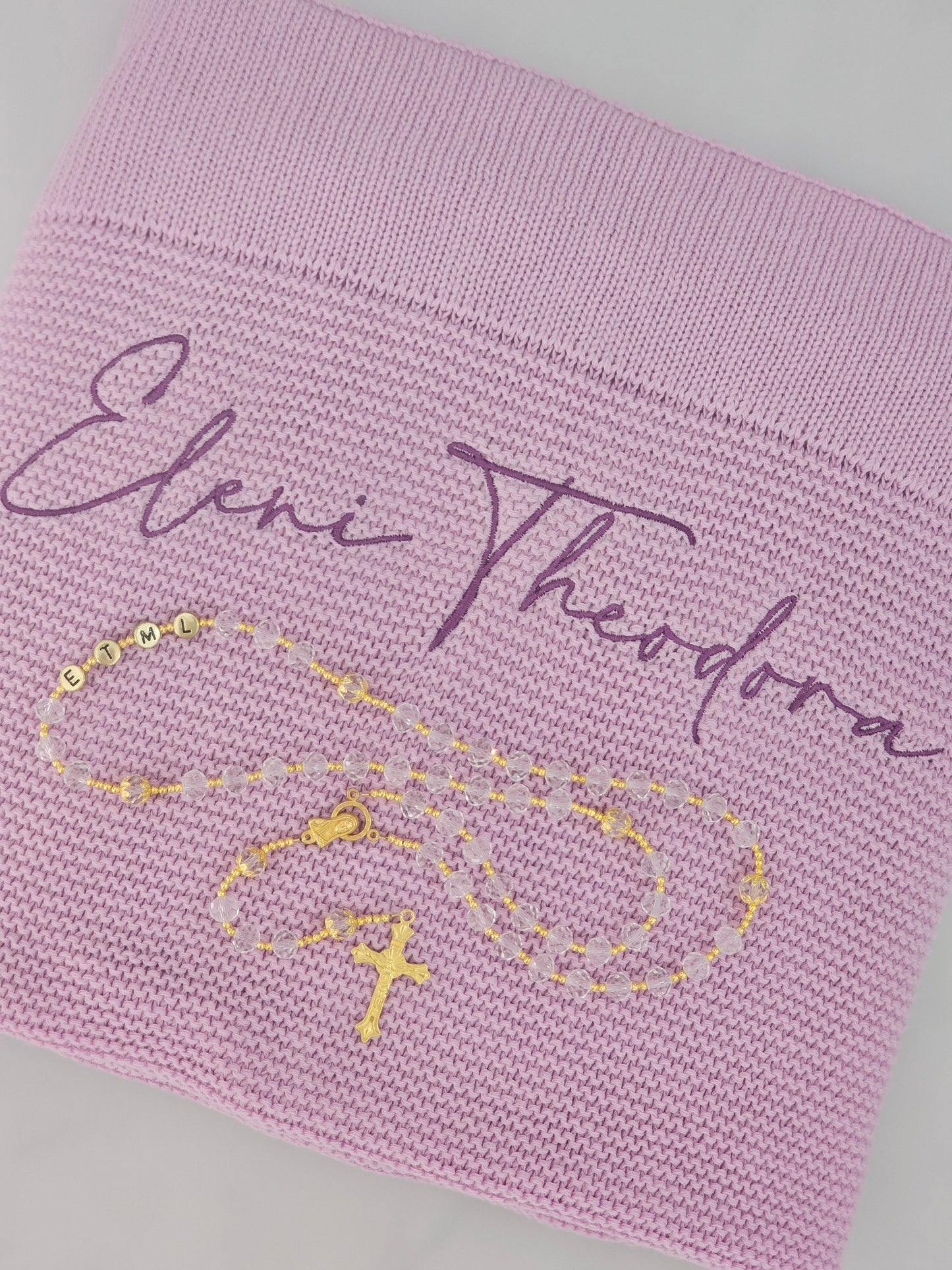 Embroidered Blanket and Personalised Rosary Pack